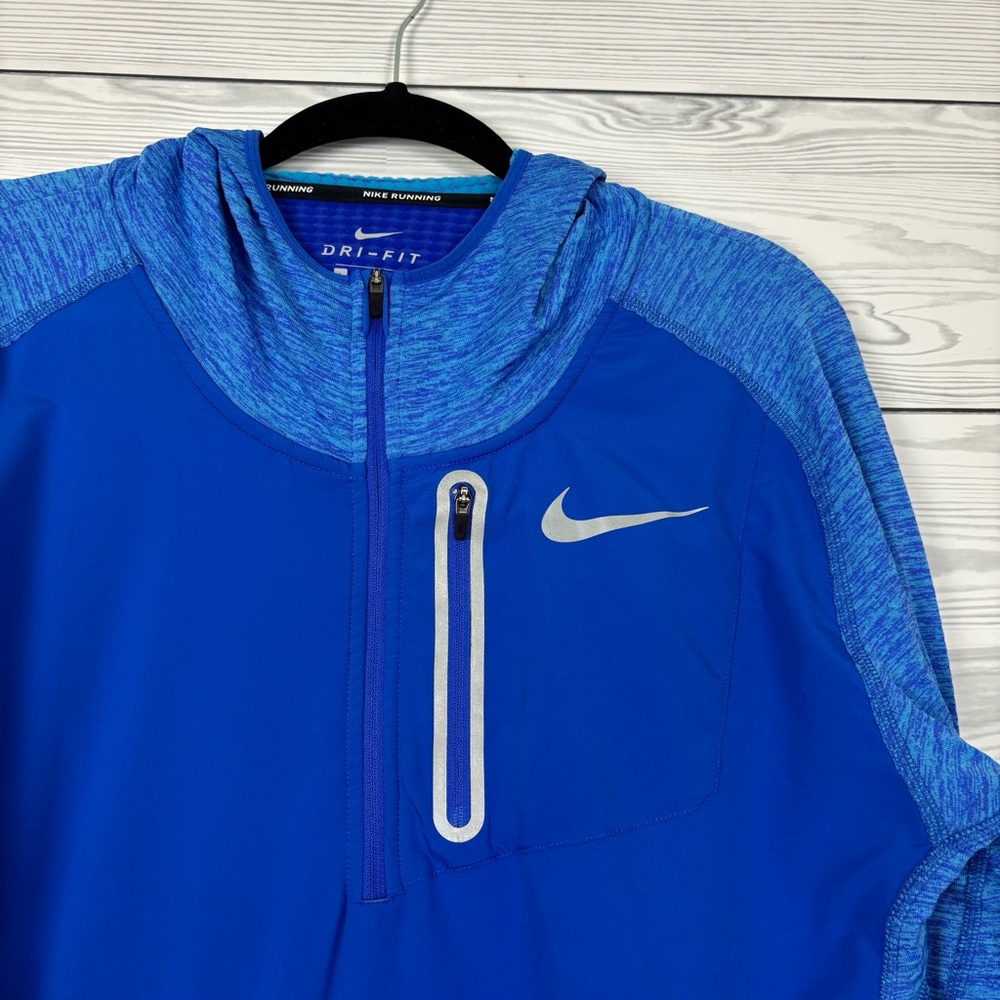 Nike Running Dri-Fit Blue Grid Fleece Half Zip Pullover Hoodie Large - Picture 5 of 11